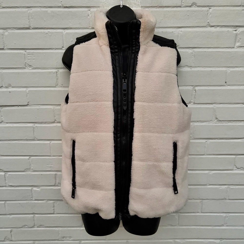 Rebecca Minkoff Reversible Vegan Leather & Sherpa Women’s Vest, SZ S NWOT - Picture 3 of 8